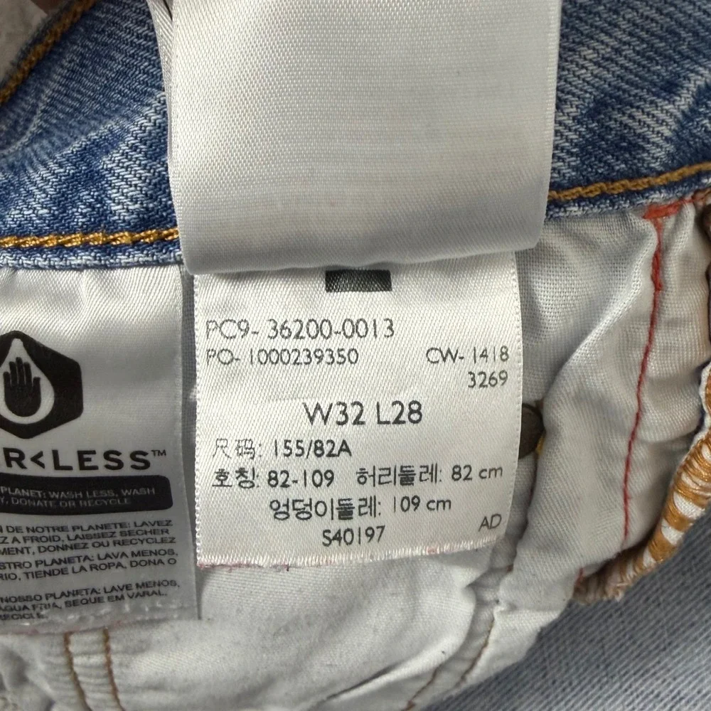 Levis Jeans Mens 32x28 Blue 501 Premium Logo Side Stripe Straight Leg Button Fly